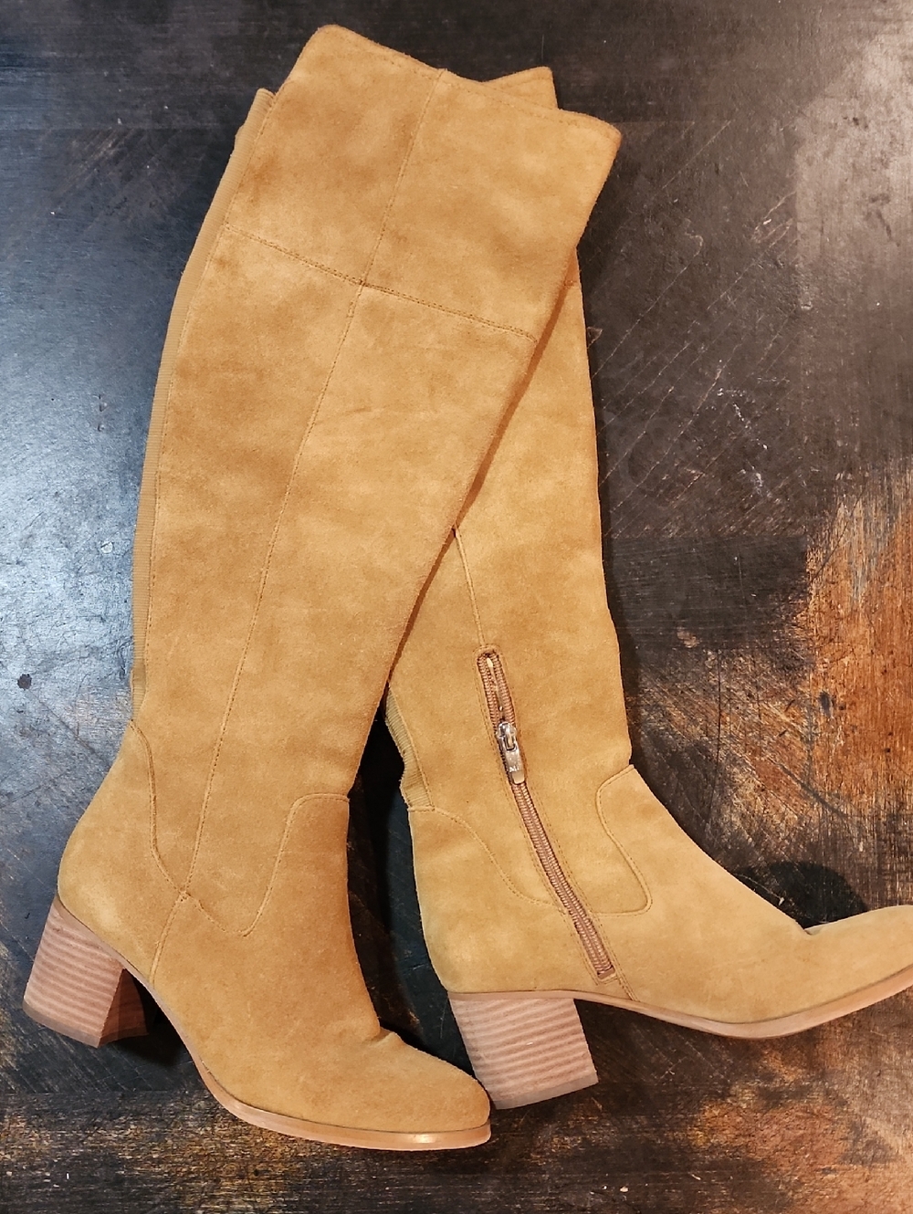 Women’s Tall Marc Fisher Suede Block Heel Boots - Tan